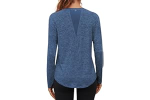 Gyabnw Camiseta Deportiva Mujer Camisa de Manga Larga con Cuello Redondo para Fitness Yoga Correr y Pilates