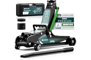 CARGO VA INTELLIGENT VEHICLE ACCESSORIES CargoVA - Cric hydraulique 2,5T - Certifié TÜV - Plage de levage 85-380mm - Extra plat pour voitures surbaissées - Cric rouleur avec patins en caoutchouc [Valise]