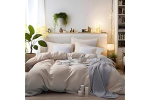 MOHAP Bedding Double Duvet Cover Set 3 PCS Plain Brushed Microfiber Easter Gift Bedding 1 Duvet Cover with 2 Zippers and 2 Pillowcases Cream/Beige