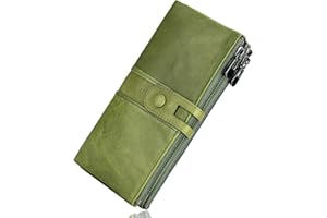 Roulens Portafogli da donna in vera pelle, multifunzione, sottile, con cerniera, grande capacità porta carte con RFID