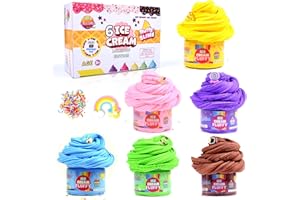 ToysButty Fluffy Slime Making Kit Super soft Non Sticky 6 Color pack in Gift Box, Stretchy Scented Butter Slime Ice Cream Toy with Cake Charms, Art Crafts for Girls Boys, Gift Party favors for Kids