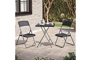 URBN GARDEN 3-Piece Black Rattan Folding Table & Chairs Set Compact Design for Outdoor Garden and Patio Spaces, Stylish Design with Folding Convenience