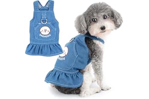 Zunea Denim Dog Dresses for Small Dogs Girls Summer Puppy Harness Sundress with Leash Ring Cute Female Jean Pet Dogs Clothes Outfits Daily Wear Apparel for Chihuahua Yorkie Darkblue M