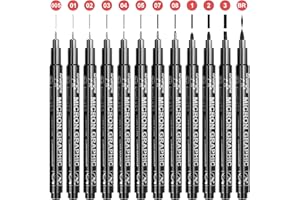 ZITFRI 12 Pcs Stylos Dessin Feutre Manga Noir Stylo Calligraphie Crayon Pointe Fine pour Débutant Professionnel Feutre Caligraphie Ecriture Kit pour Bullet Journal Sketchnote