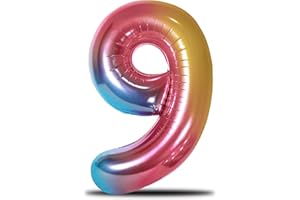 envami® Globo Cumpleaños XXl Arco Iris - Globo Gigante De Foil En 40" - 101cm Decoración De Cumpleaños - Decoración De Números De Globos Para Cumpleaños - Vuela Con Helio (Número 9)