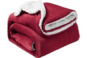 Oxford Homeware Sherpa Fleece Blanket Reversible Throw Blankets Soft Fluffy Thick Blankets Microfiber Plush Blanket for Bed, Couch (Burgundy, King (200 x 240 Cm))