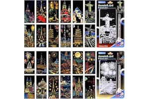 Yuqilin 24 Piezas Scratch Paper Rainbow Painting + 2 Piezas Bolígrafo Especializado Scratch Art Manualidades Adultos Kit Manualidades Niños para Cuadernos Tarjetas Felicitación Regalos Navidad (B)