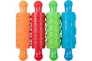 READY 2 LEARN Paint and Clay Texture Rollers | Set of 4 | Textured Dough Rolling Pins for Kids | Open-Ended Patterns for Craft and Decoration