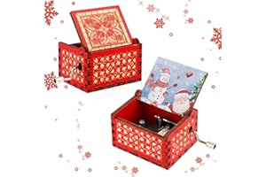 Amaxiu Weihnachts Spieluhr Geschenk, hölzerne Handkurbel Spieluhren Mini Vintage Gravur Spieluhren mit Weihnachtsthema Frohe Weihnachtsdekorationen Geschenke für Neujahr (Jingle Bells, C)