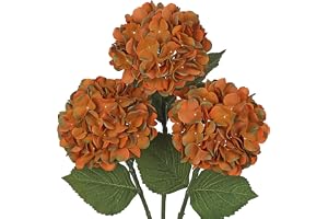 Hollyone Konstgjord hortensia, 3-pack, mörk orange, 17 cm diameter, konstgjorda hortensiablommor av silke, dekorativa blommor