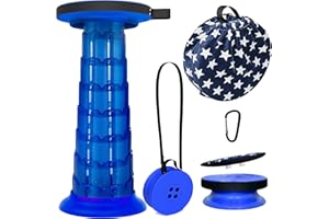 ALEVMOOM Taburete telescópico de 52 cm con cojín, Taburete portátil para Acampar, Capacidad más Resistente de 250 kg, Taburete Plegable retráctil Ligero Ajustable para jardín, Pesca, Senderismo