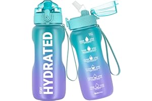 Gohippos Water Bottle, 500ML/800ML/1000ML/2L Sports Water Bottle with Straw and Time Markings, Motivational Drinks Bottle to Stay Hydrated, Tritan, BPA Free, Leakproof, for Gym School Office(1 Bottle)