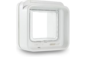 SureFlap Gatera DualScan Sure Petcare con Lector de Microchip y Placas de identificación RFID; Control con 1 Solo botón; para Puertas, Ventanas y Paredes; Blanca; Necesita 4 Pilas AA (no Incluidas).