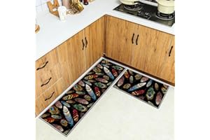 HSGLGNA Kitchen Rug, 2 Pieces Non Slip kitchen mat sets,Washable Kitchen Floor Mat For Kitchen,Hallway,Living Room,Bedroom,Bathroom (style D, 40x60+40x120cm)