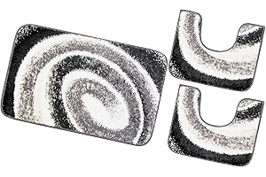 emmevi Tappeto Bagno Spirale Set 3 Pezzi Morbido Antiscivolo Lavabile MOD.Magnolia (F) Set 3 Pezzi Grigio