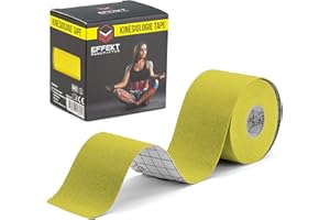 EFFEKT MANUFAKTUR Effekt Kinesiology Tape Waterproof (5 m x 5 cm), 1 Roll - Elastic Physio Tape for Muscle Support and Injury Recovery, Medical Tape, Sports Tape Strapping Durable Kinesthetic Tape (Yellow), face Tape