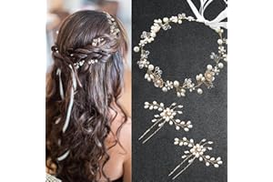 LADAYPOA Bridal Flower Hair Accessories Women's Tiara, 3 Pieces - Wedding Hair Pin Set, Pearl Hair Accessories, Headbands for Bride & Bridesmaids, Prom