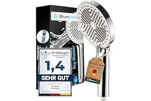 Duschkopf wassersparend - BLUMBACH® Eco Shower, wassersparender Duschkopf mit 3 Strahlarten, 6-9 l/min, Sparduschkopf, Shower Head, Handbrause Dusche, Duschbrause sparsam, Testsieger Brausekopf groß