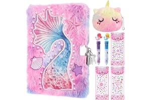 Candcamp Mermaid Diary for Girls with lock and keys,Kids Journal School Travel Notebook Gift Set for Writing and Drawing,Multicolored Pen,Stickers, Birthday Gift for Girls ages 6-8