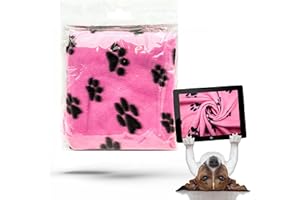 Petopedia Soft Warm Dog Fleece Animal Pet Blankets with Paw Prints – Cat, Puppy & Dog Blankets Washable Bed Travel (Pink, 70cm X 73cm (Pack of 1))
