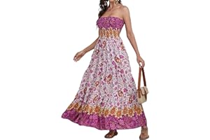 Daenery Maxi Dress Senza Spalline da Donna Floreale off Shoulder Tube Top Casual Beach Party Abito Lungo