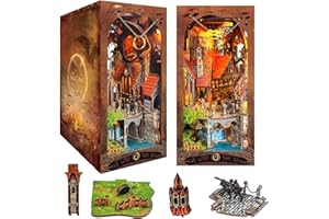 UINOFER Holz Book Nook Kit, Miniatur Puppenhaus Haus, Miniatur Kit 3D Holzpuzzle Buchstützen aus Holz, Modellbausätze für Erwachsene Teens zum Bauen (Ring)