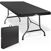 CASARIA Folding Camping Table 180 cm 8 People Carry Handle Black | Steel Structure, Anti-fold System, Non-Slip Legs, HDPE, We