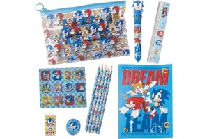 CERDÁ Life'S Little Moments Sonic Stationery Set med pennor, suddgummi, linjal, pennvässare, anteckningsblock och skolfodral