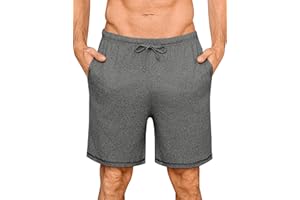 Jahetuul Short Pyjama Homme Coton Uni Pantalon de Nuit Court Doux avec Ceinture Élastique et Poches Bas de Pyjama Décontracté Été