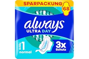 ‎ALWAYS Always Ultra Day Damenbinden Normal (Größe 1) Mit Flügeln 68 Stück, Super Saugfähig Und Ultra Dünn, Für Die Periode