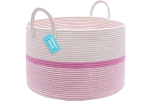 OrganiHaus Toy Storage Basket, Cotton Rope Basket, Baby Girl Laundry Basket, Blanket Basket for Living Room, Large Woven Nursery Basket, Large Laundry Basket, Rope Storage Baskets Pink 50x33cm