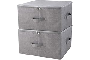 IWILL CREATE PRO Boîte de rangement pliante avec couvercle à fermeture à glissière et poignées, Panier de rangement avec tissu en lin, séparateurs amovibles pour tiroir à placard, gris foncé, 2 pièces