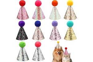 TUCNOEU 10 Pcs Multi-Color Cat Birthday Hat, Mini Small Dog Hats with Sequins, Mini Party Hats for Stuffed Animals,Birthday Party Cone Hat for Dolls Dog Cat Rabbit,Pet Grooming Costume Accessories