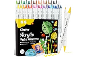 Ohuhu Rotuladores acrílicos, 36 colores con dos puntas (pincel y fino) - Marcadores acrílicos resistentes a la luz y de alta opacidad para pintar huevos de Pascua, madera, vidrio, cerámica y lienzo