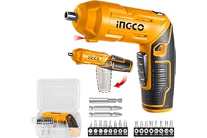 INGCO 4V Electric Cordless Screwdriver, Rechargeable Power Drill Driver Set, 4 N.m Max Torque, 240RPM, With Tool Box