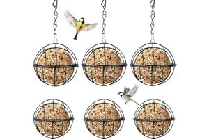 ALITREE 6 Piezas Bird Feeder Fat Balls Negro Redondo, Metal Bird Feeder con Diámetro 7 cm Y Cadena 24 cm, Outdoor Hanging Feeder para Jardín, Balcón O Terraza, Ideal para Pájaros Silvestres