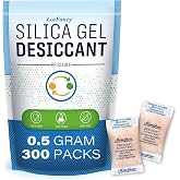 LotFancy Gel de S&iacute;lice 0.5g x 300 Paquetes Desecantes de Humedad, No T&oacute;xico, Inodoro, Seguroalmacenamiento en Seco, Sin Fraga