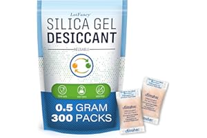 LotFancy Bolsas de Gel de Sílice, 0.5g x 300 Paquetes Desecantes de Humedad, No Tóxico, Inodoro, Seguroalmacenamiento en seco, sin fragancia