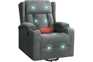 WOLTU Poltrona Elettrica Reclinabile, Sedia Massaggiante con Alzapersone, Riscaldamento, Poggiapiedi, Tasche Laterali, Porta USB, Portabicchieri, per Soggiorno, Tessuto Spugna, Grigio, SKS61gr