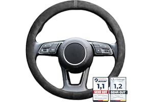 ‎S- TETIC S-TETIC® Premium Lenkradbezug aus Alcantara | Racing Black Edition | Universalgröße 36-38 cm | Lenkradcover | für Sommer und Winter