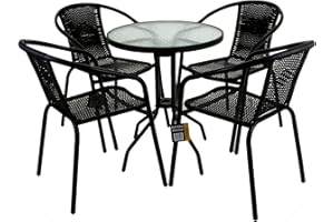 Marko Outdoor 3 & 5 Piece Bistro Set Black Wicker Rattan Woven Chairs with Round Glass Table (5 Piece Set)