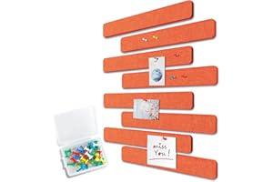 Uoisaiko Felt Pin Board Bar 33cm x 5cm, Pack of 8 Bulletin Board Strips with 40 Push Pins, Home Office Memo Notice Boards Felt Wall Tiles (Tangerine Orange, Small)