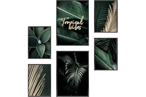 Heimlich Set di Stampe da Parete - SENZA Cornici - Decorazioni da Muro per Soggiorno, Camera da Letto e Cucina - Poster Abbinati - | 2 x A3 & 4 x A4-30x42 & 21x30 | » Gold Green Agave «