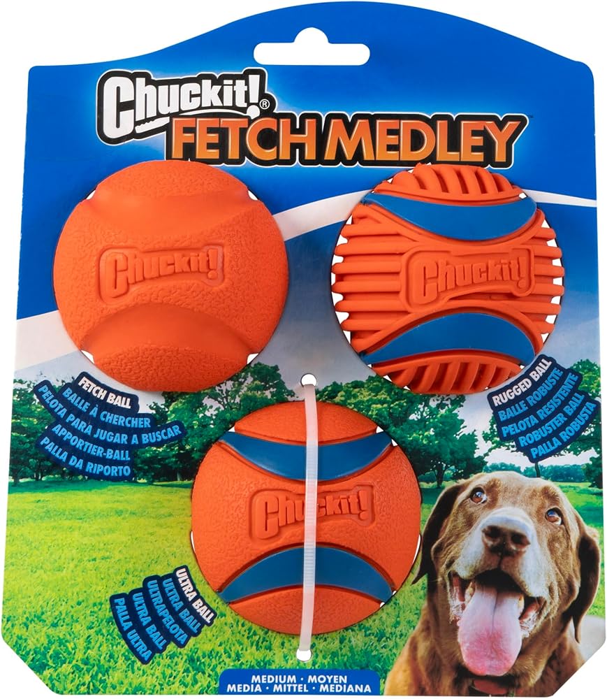 Chuckit! Fetch Medley Gen 3 (Ultra Ball, Fetch Ball, Rugged Ball) 3'lü Köpek Oyun Topu Seti (Orta Boy)