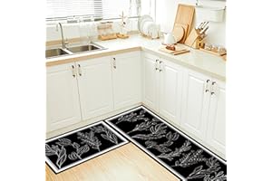 AIBIIN Floral Kitchen Mats Set of 2 Non-Slip Rubber Rug Sets Absorbent Washable Modern Mats and Rugs Floor Carpet for Hallway, Dining Room and Entryway 40x60+40x120cm