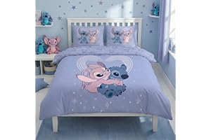 Aymax - Juego de cama doble Stitch & Angel, 2 personas, funda nórdica reversible de 240 x 220 cm y 2 fundas de almohada de 65 x 65 cm, polialgodón