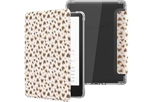 MoKo Case for 6.8" Kindle Paperwhite 11th Generation 2021 & Kindle Paperwhite Signature Edition, Ultra Clear Soft Flexible Transparent TPU Back Cover Light Shell with Auto Wake/Sleep, Love Leopard