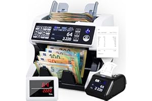 Jubula MV-500 Geldzählmaschine für gemischte Geldscheine Bundle mit Jubula MPR-1| UV/MG/IR/DD/2CIS usw. | EUR USD GBP usw. | Banknotenzähler | Geldzähler | Banknotenzählmaschine (MV-500+Printer)