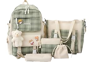 Cnwinu Girls Backpack Set,Girls School Bag,Single Layer Canvas Cute Backpack,Tote Bag,Pen Bag,Crossbody Bag,Kids Kawaii Backpack,Casual Daily Back Pack(Green)