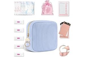 PLAYEXEN Kit Premieres Regles Jeune Fille Pochette pour Serviettes Hygiéniques Tampons Protège Slip Culotte Menstruelle Sac Rangement Organisateur pour Serviette Hygiénique Cadeau Femme Filles Adolescent(Bleu)